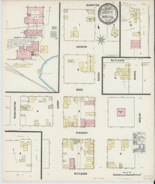 Sanborn Fire Insurance Map from Madison, Madison County, Florida (1890), Sheet #0001 - Historic Sanborn Fire Insurance Map Print, vintage old map wall art, antique decor, genealogy gift, Florida Florida map