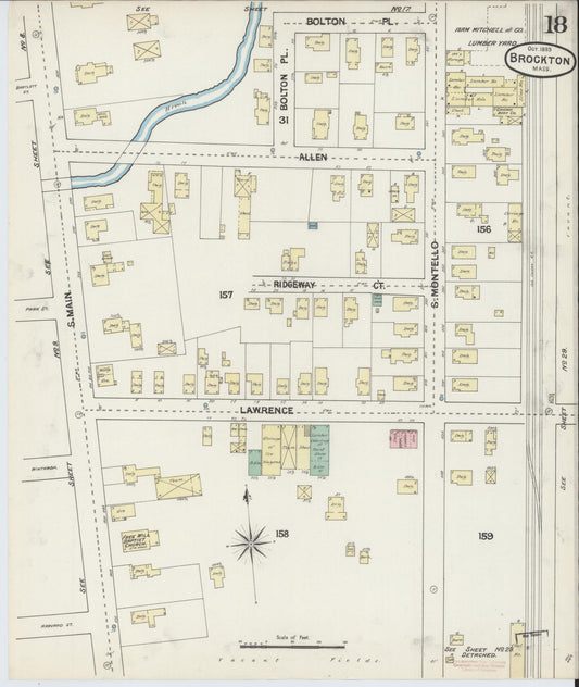 Sanborn Fire Insurance Map from Brockton, Plymouth County, Massachusetts (1889), Sheet #0018 - Historic Sanborn Fire Insurance Map Print, vintage old map wall art, antique decor, genealogy gift, Massachusetts Massachusetts map