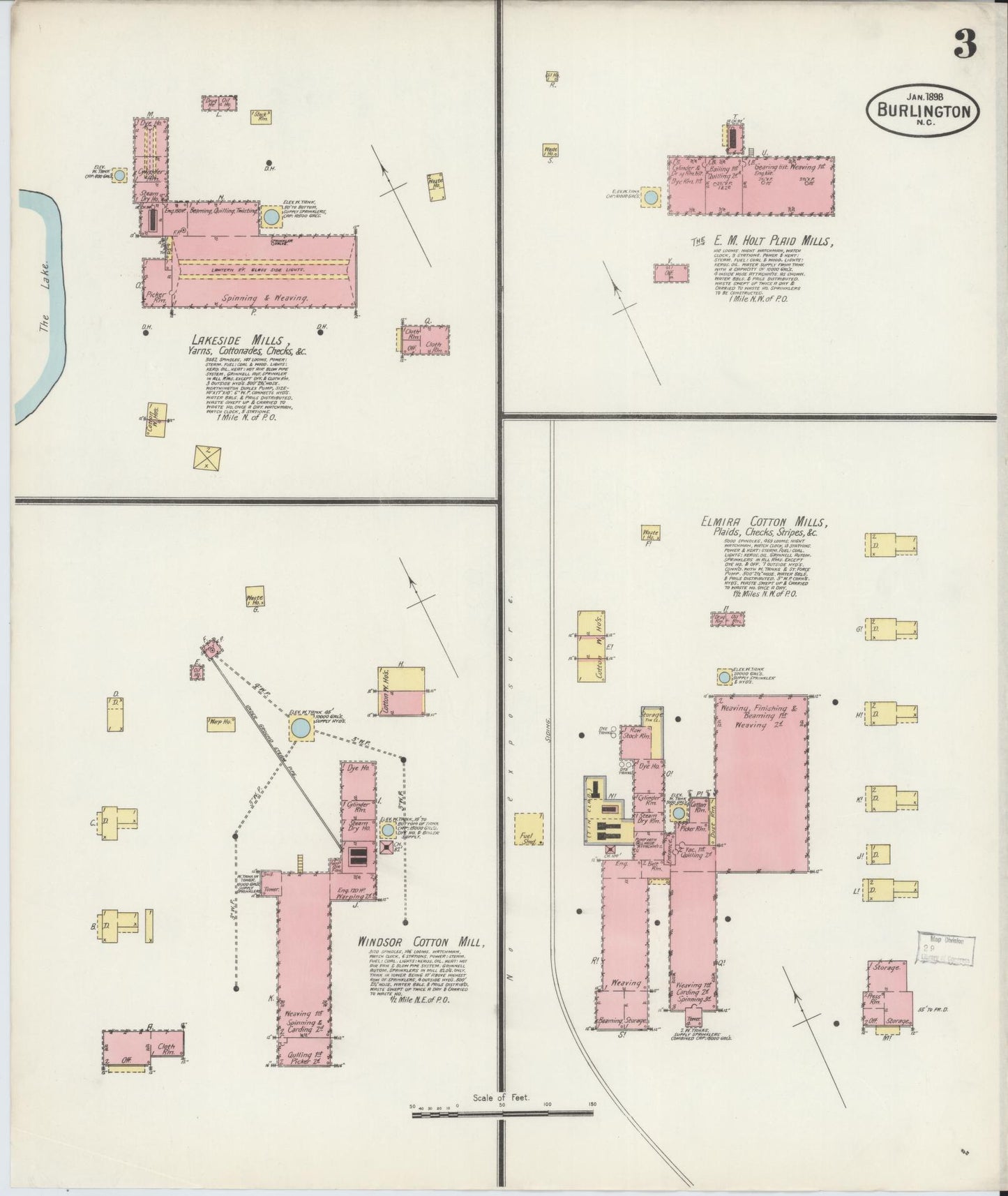 Sanborn Fire Insurance Map from Burlington, Alamance County, North Carolina (1898), Sheet #0003 - Complete Map Set gallery image, historic Sanborn map, vintage wall art, North Carolina North Carolina