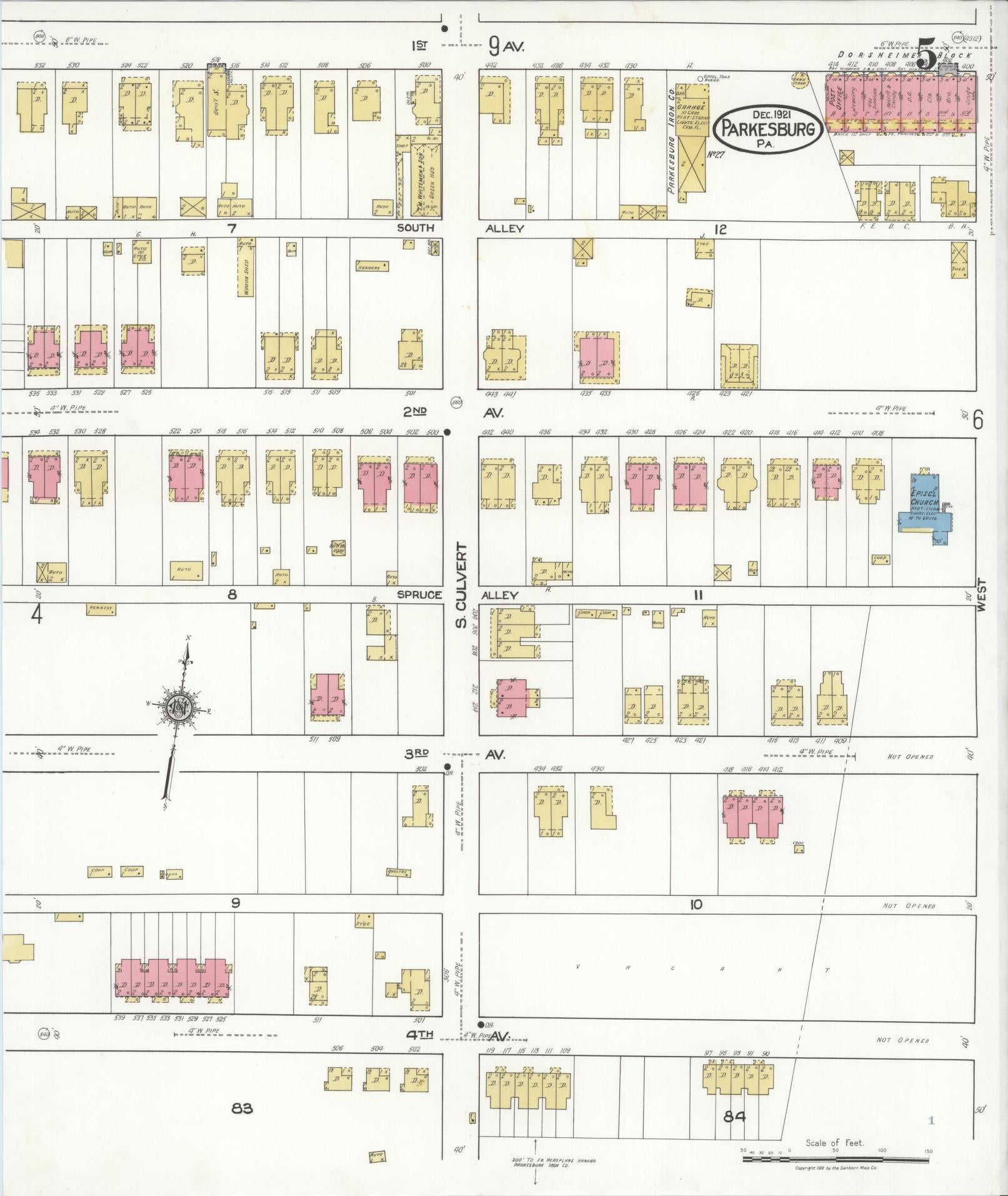 Sanborn Fire Insurance Map from Parkesburg, Chester County, Pennsylvania (1921), Sheet #0005 - Complete Map Set gallery image, historic Sanborn map, vintage wall art, Pennsylvania Pennsylvania