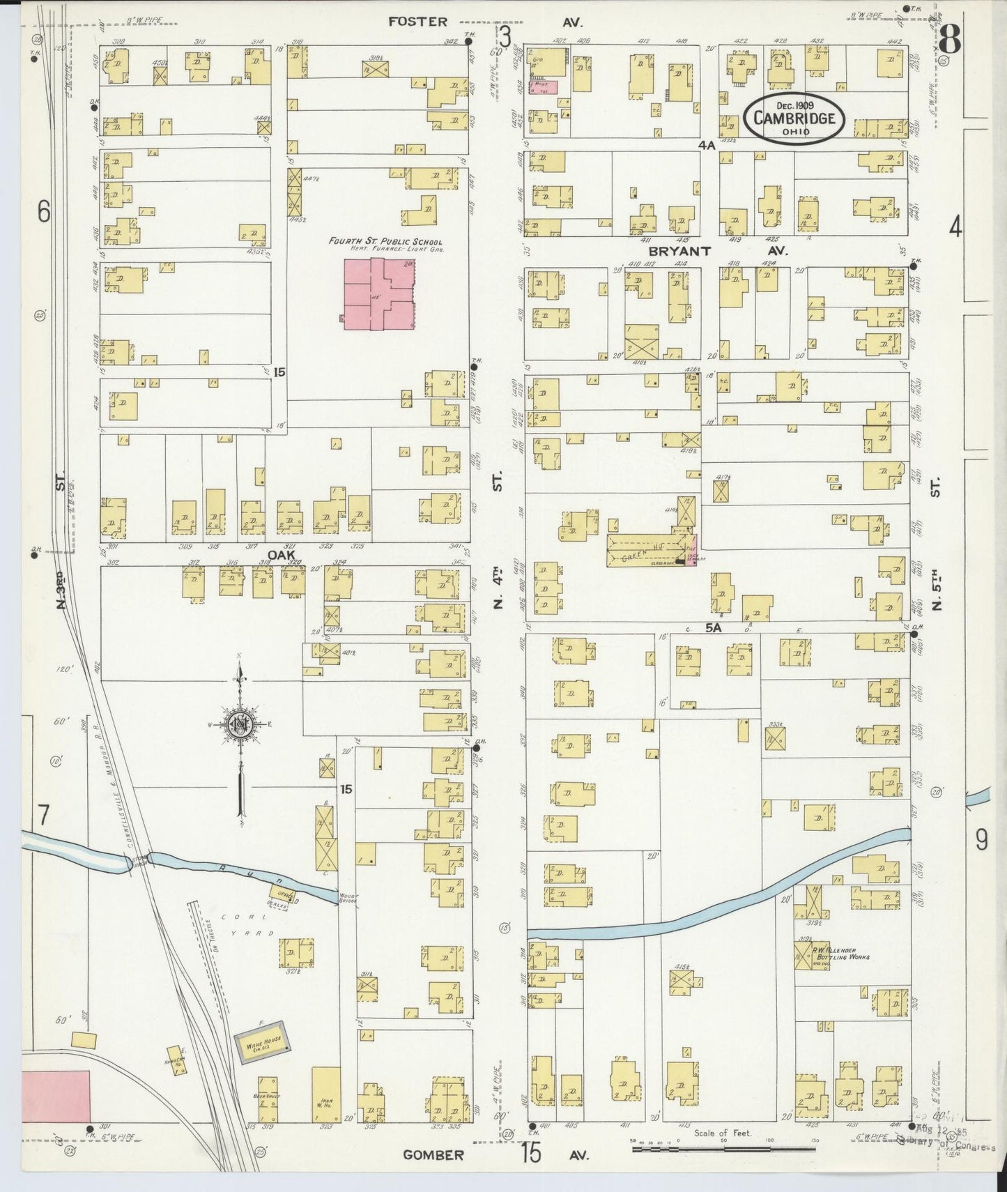 Sanborn Fire Insurance Map from Cambridge, Guernsey County, Ohio (1909), Sheet #0008 - Historic Sanborn Fire Insurance Map Print, vintage old map wall art, antique decor, genealogy gift, Ohio Ohio map