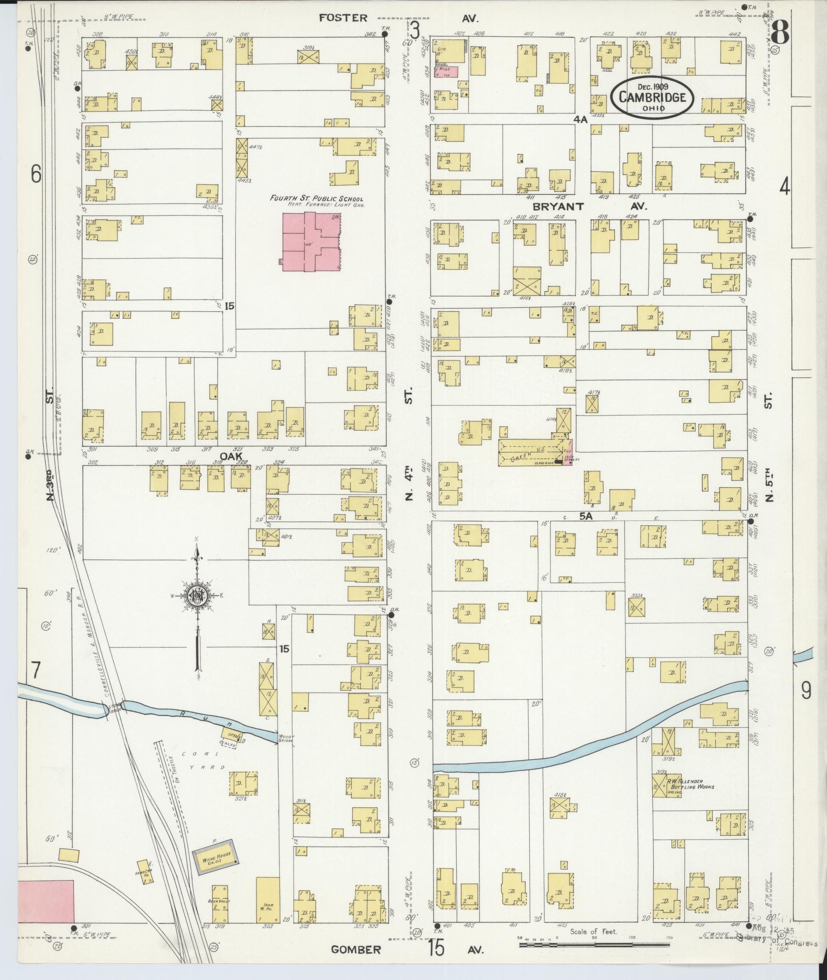 Sanborn Fire Insurance Map from Cambridge, Guernsey County, Ohio (1909), Sheet #0008 - Historic Sanborn Fire Insurance Map Print, vintage old map wall art, antique decor, genealogy gift, Ohio Ohio map