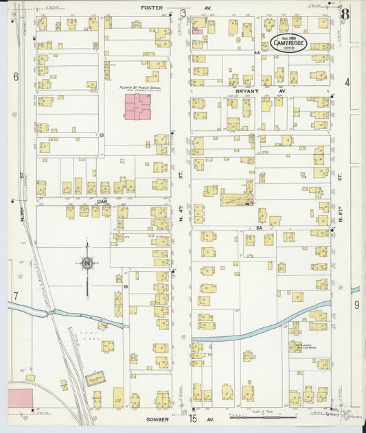 Sanborn Fire Insurance Map from Cambridge, Guernsey County, Ohio (1909), Sheet #0008 - Historic Sanborn Fire Insurance Map Print, vintage old map wall art, antique decor, genealogy gift, Ohio Ohio map