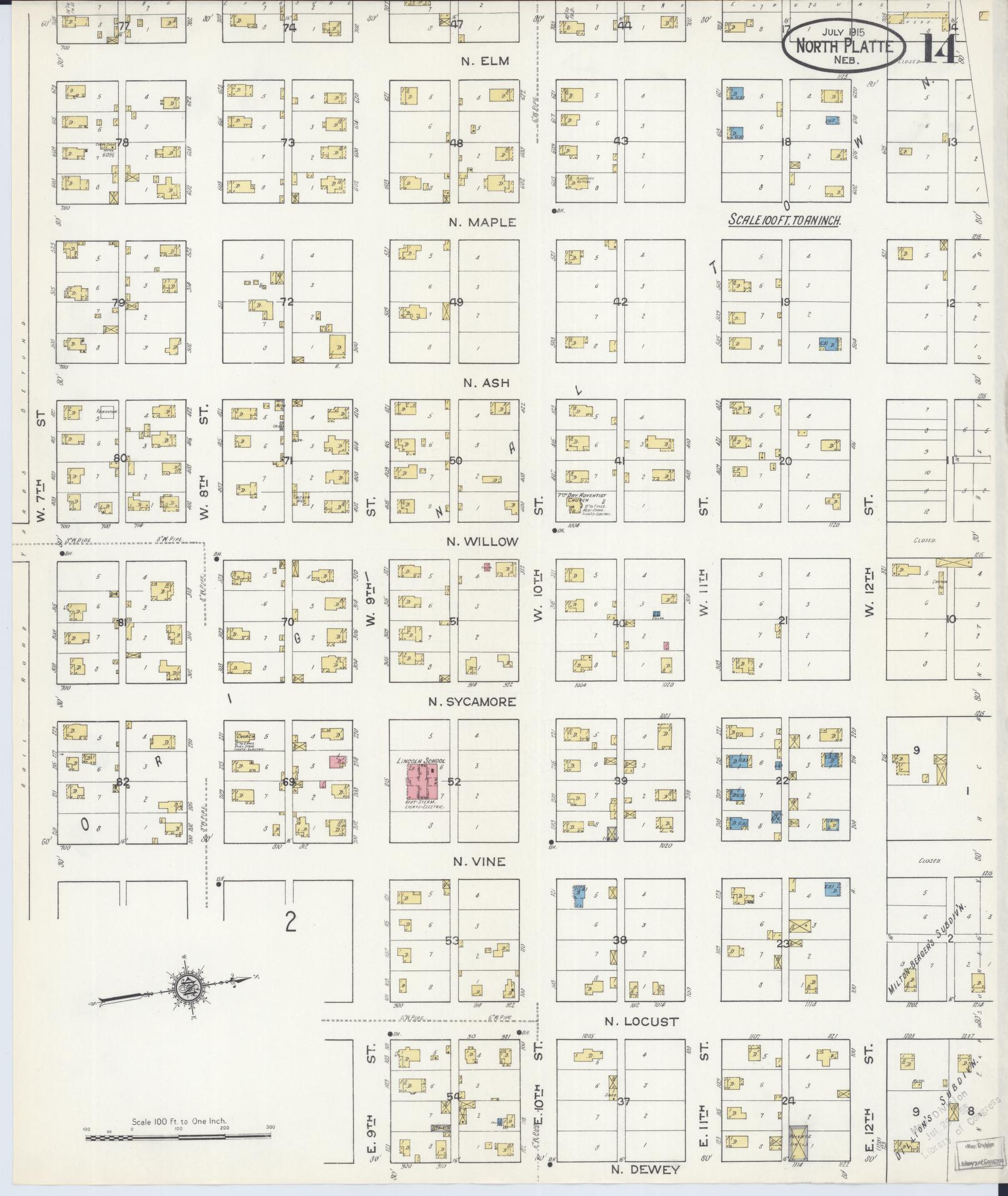 Sanborn Fire Insurance Map from North Platte, Lincoln County, Nebraska (1915), Sheet #0014 - Complete Map Set gallery image, historic Sanborn map, vintage wall art, Nebraska Nebraska