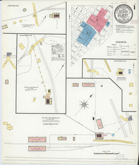 Sanborn Fire Insurance Map from Gilbert, Saint Louis County, Minnesota (1909), Sheet #0001 - Historic Sanborn Fire Insurance Map Print, vintage old map wall art, antique decor, genealogy gift, Minnesota Minnesota map