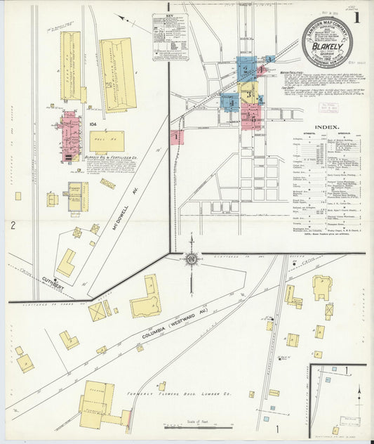 Sanborn Fire Insurance Map from Blakely, Early County, Georgia (1912), Sheet #0001 - Complete Map Set gallery image, historic Sanborn map, vintage wall art, Georgia Georgia