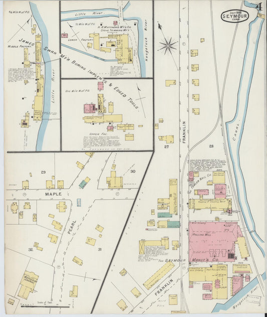 Sanborn Fire Insurance Map from Seymour, New Haven County, Connecticut (1895), Sheet #0004 - Historic Sanborn Fire Insurance Map Print, vintage old map wall art, antique decor, genealogy gift, Connecticut Connecticut map
