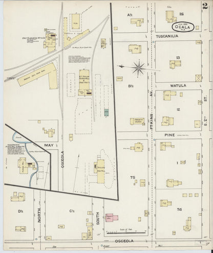 Sanborn Fire Insurance Map from Ocala, Marion County, Florida (1888), Sheet #0002 - Historic Sanborn Fire Insurance Map Print, vintage old map wall art, antique decor, genealogy gift, Florida Florida map