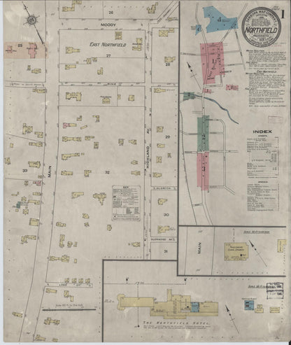 Sanborn Fire Insurance Map from Northfield, Franklin County, Massachusetts (1909), Sheet #0001 - Historic Sanborn Fire Insurance Map Print, vintage old map wall art, antique decor, genealogy gift, Massachusetts Massachusetts map