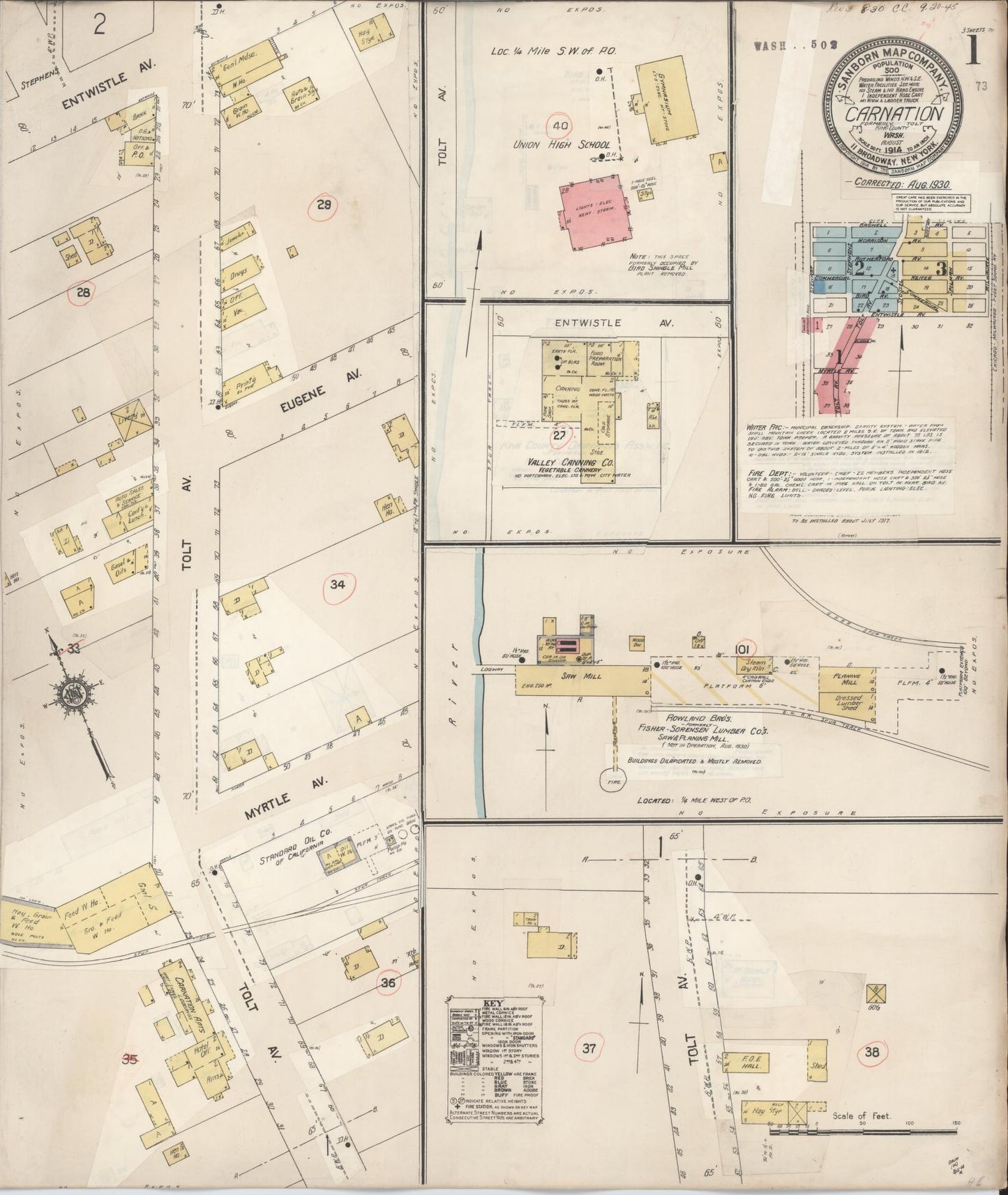 Sanborn Fire Insurance Map from Carnation, King County, Washington (1930), Sheet #0001 - Complete Map Set gallery image, historic Sanborn map, vintage wall art, Washington Washington
