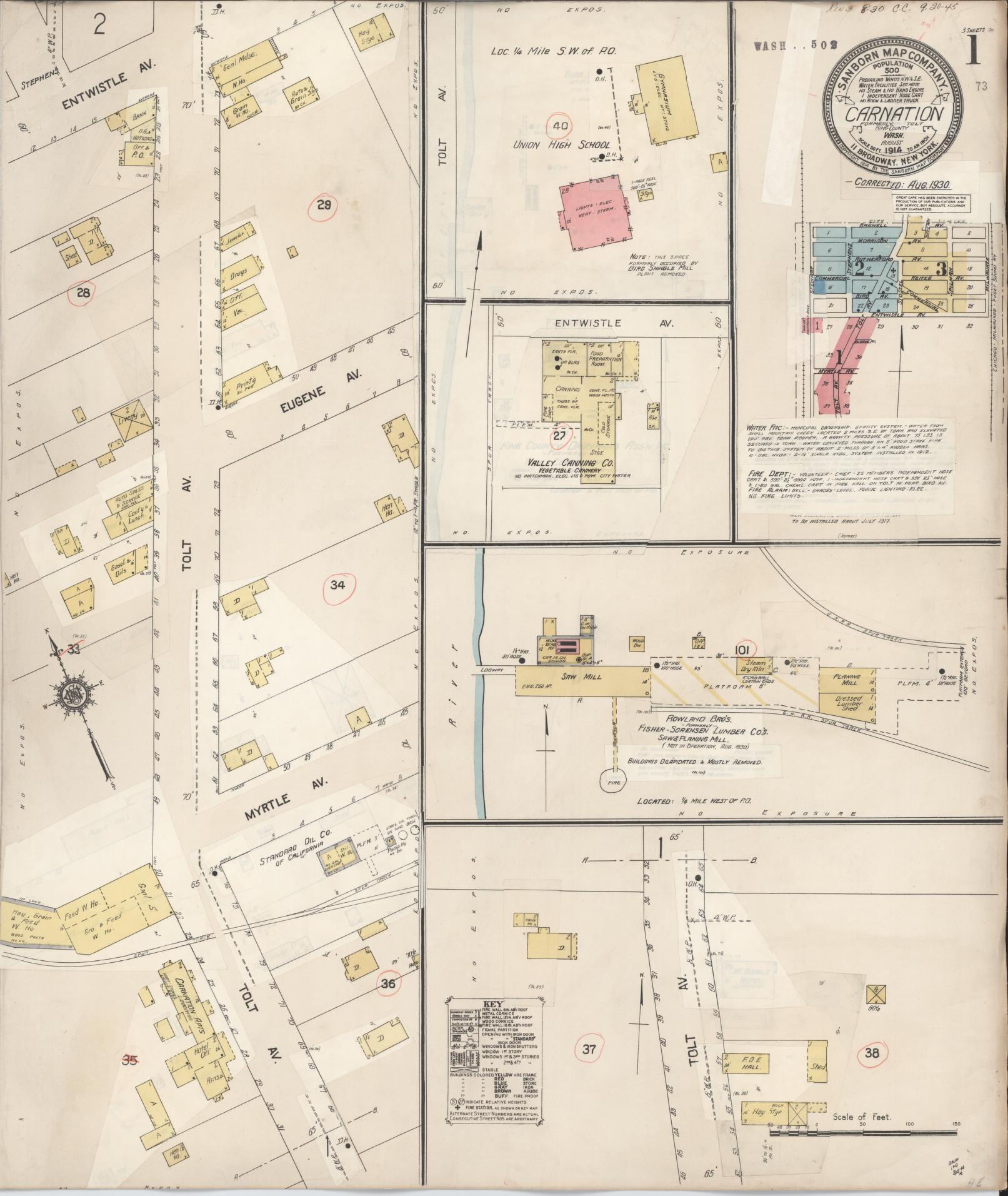 Sanborn Fire Insurance Map from Carnation, King County, Washington (1930), Sheet #0001 - Complete Map Set gallery image, historic Sanborn map, vintage wall art, Washington Washington