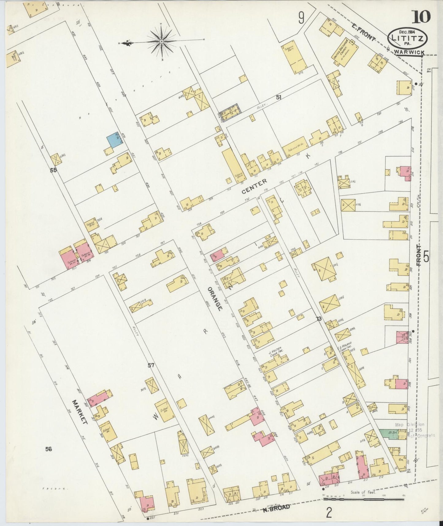 Sanborn Fire Insurance Map from Lititz, Lancaster County, Pennsylvania (1904), Sheet #0010 - Complete Map Set gallery image, historic Sanborn map, vintage wall art, Pennsylvania Pennsylvania