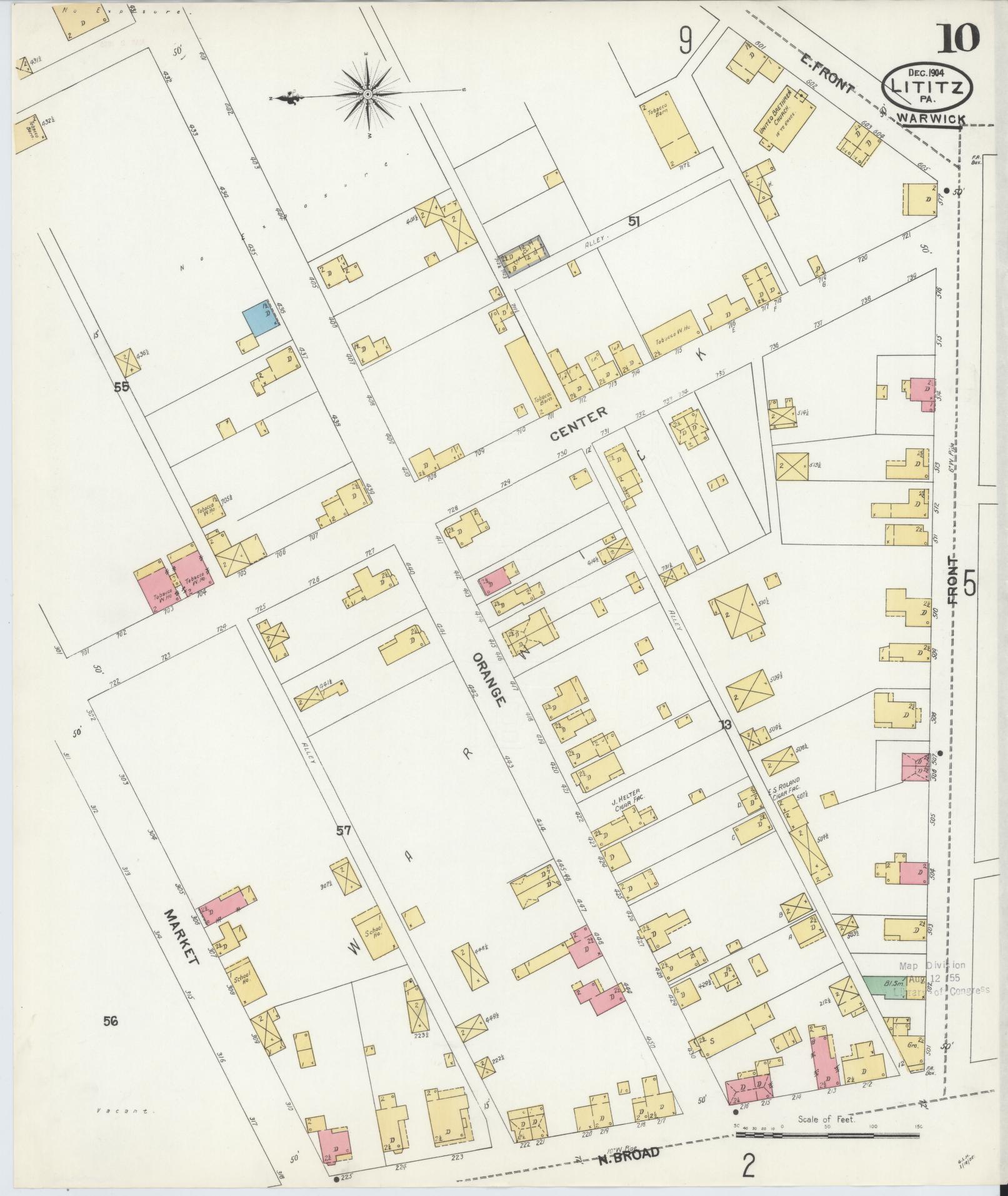 Sanborn Fire Insurance Map from Lititz, Lancaster County, Pennsylvania (1904), Sheet #0010 - Complete Map Set gallery image, historic Sanborn map, vintage wall art, Pennsylvania Pennsylvania