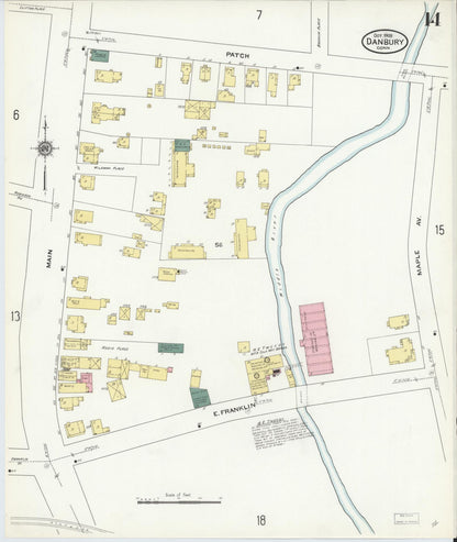 Sanborn Fire Insurance Map from Danbury, Fairfield County, Connecticut (1909), Sheet #0014 - Complete Map Set gallery image, historic Sanborn map, vintage wall art, Connecticut Connecticut