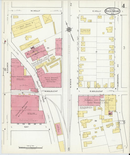 Sanborn Fire Insurance Map from Rocky Mount, Edgecombe And Nash Counties, North Carolina (1917), Sheet #0004 - Complete Map Set gallery image, historic Sanborn map, vintage wall art, North Carolina North Carolina
