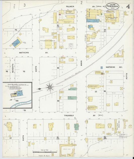 Sanborn Fire Insurance Map from Pawhuska, Osage County, Oklahoma (1907), Sheet #0004 - Historic Sanborn Fire Insurance Map Print, vintage old map wall art, antique decor, genealogy gift, Oklahoma Oklahoma map