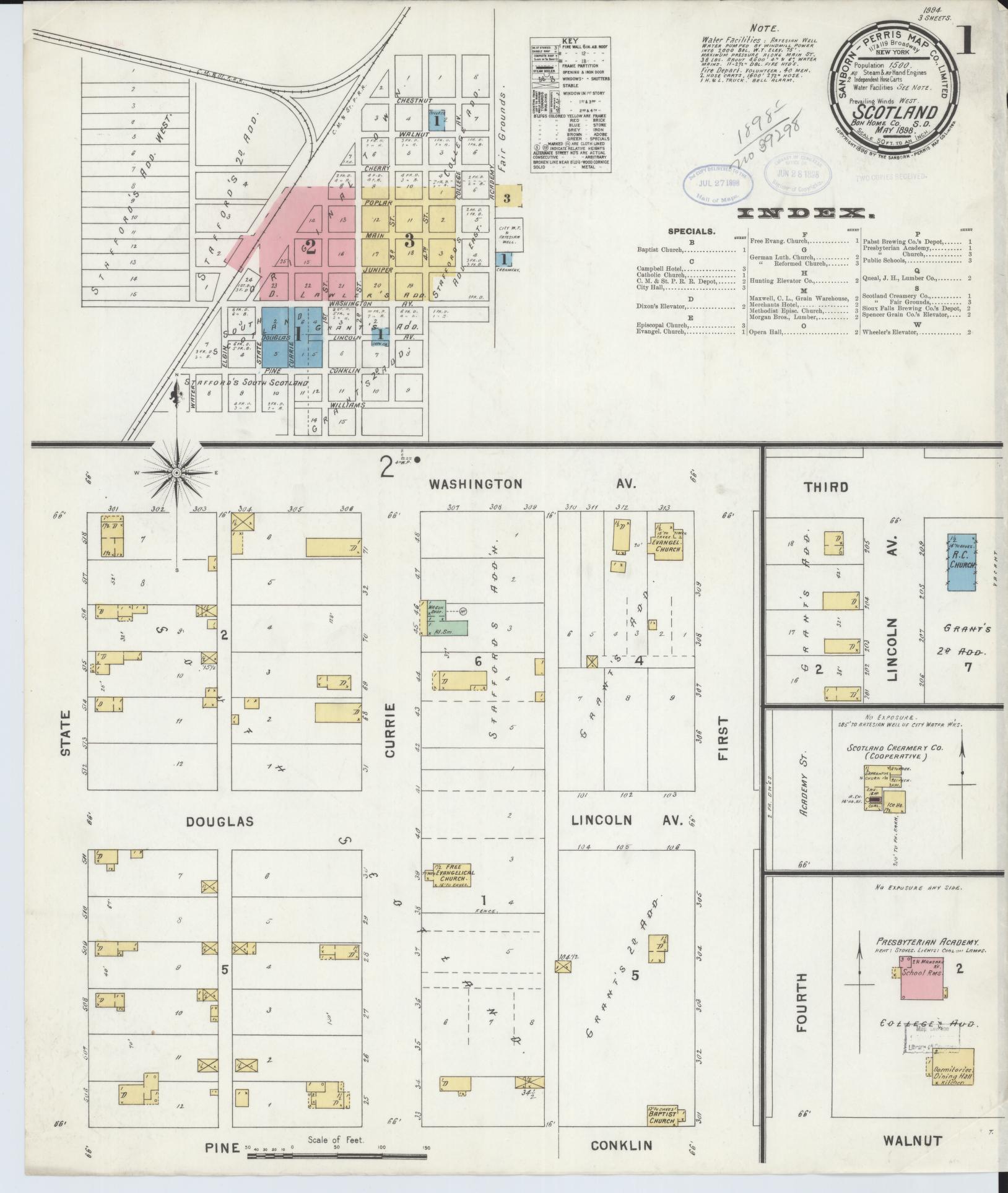 Sanborn Fire Insurance Map from Scotland, Bon Homme County, South Dakota (1898), Sheet #0001 - Historic Sanborn Fire Insurance Map Print, vintage old map wall art, antique decor, genealogy gift, South Dakota South Dakota map