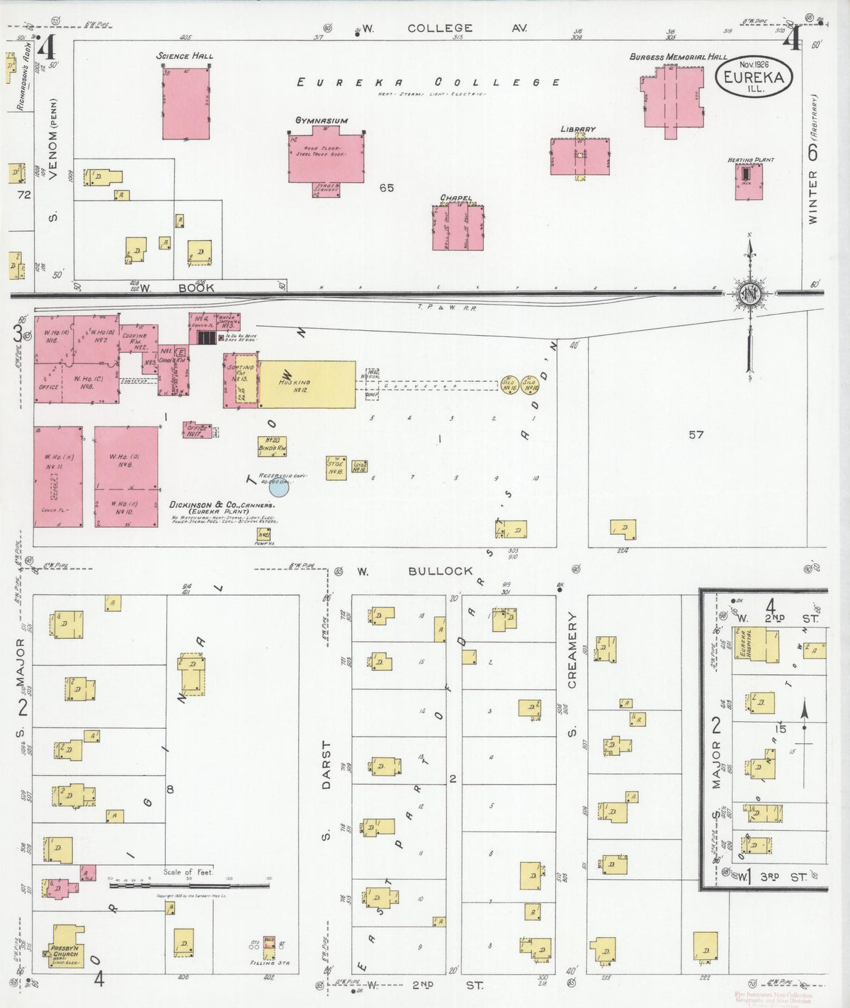 Sanborn Fire Insurance Map from Eureka, Woodford County, Illinois (1926), Sheet #0004 - Complete Map Set gallery image, historic Sanborn map, vintage wall art, Illinois Illinois