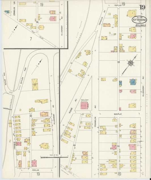 Sanborn Fire Insurance Map from Kittanning, Armstrong County, Pennsylvania (1913), Sheet #0019 - Historic Sanborn Fire Insurance Map Print, vintage old map wall art, antique decor, genealogy gift, Pennsylvania Pennsylvania map
