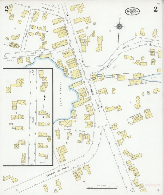 Sanborn Fire Insurance Map from Monson, Piscataquis County, Maine (1927), Sheet #0002 - Historic Sanborn Fire Insurance Map Print, vintage old map wall art, antique decor, genealogy gift, Maine Maine map