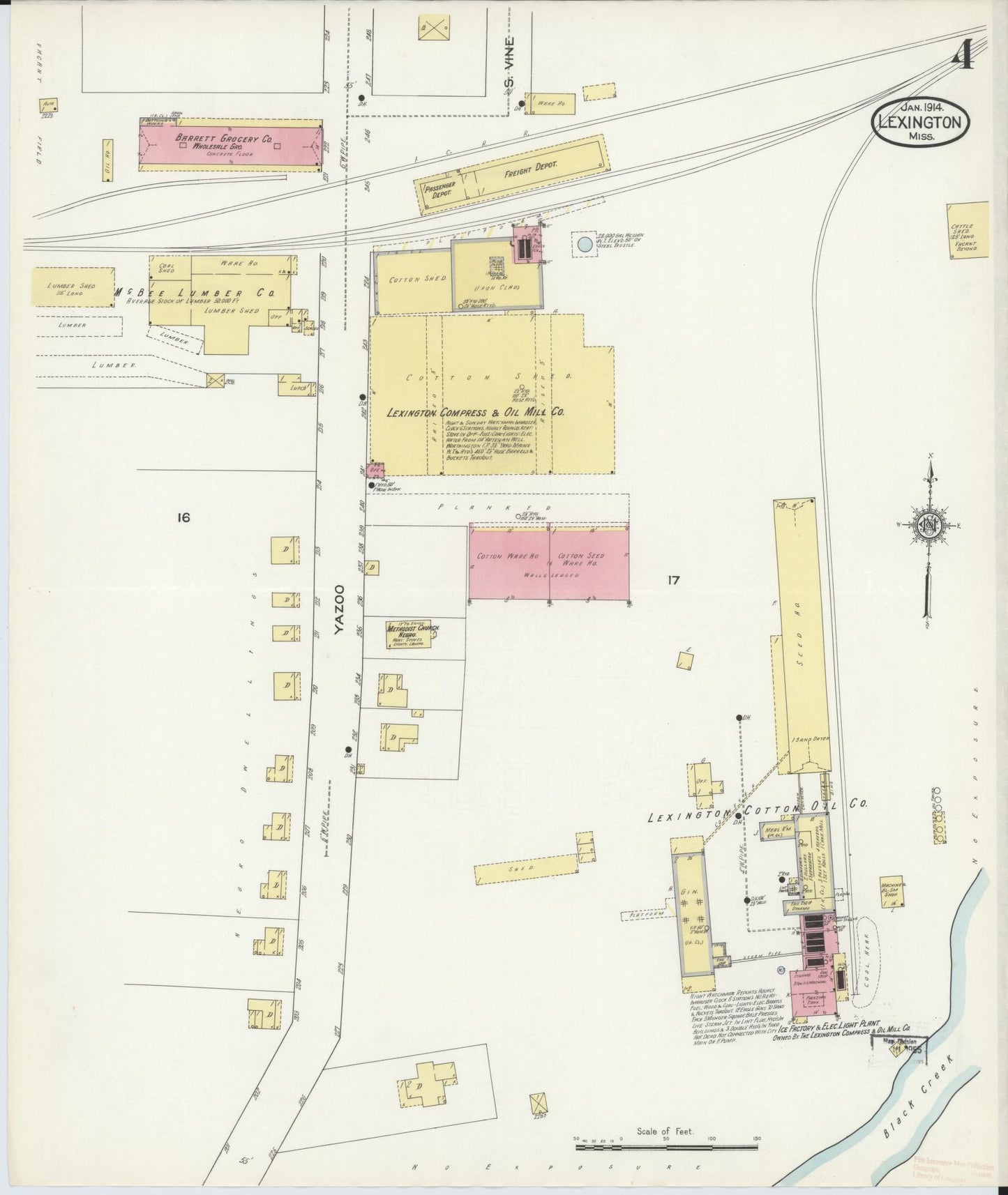 Sanborn Fire Insurance Map from Lexington, Holmes County, Mississippi (1914), Sheet #0004 - Complete Map Set gallery image, historic Sanborn map, vintage wall art, Mississippi Mississippi