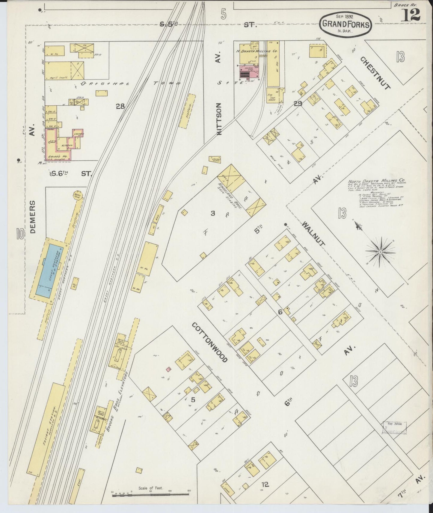 Sanborn Fire Insurance Map from Grand Forks, Grand Forks County, North Dakota (1892), Sheet #0012 - Complete Map Set gallery image, historic Sanborn map, vintage wall art, North Dakota North Dakota