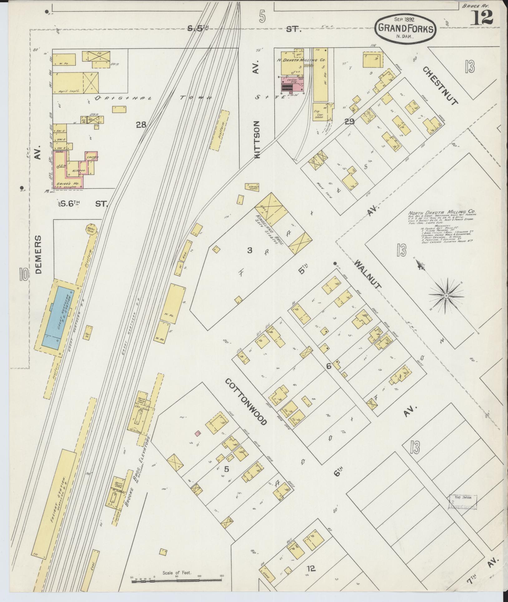 Sanborn Fire Insurance Map from Grand Forks, Grand Forks County, North Dakota (1892), Sheet #0012 - Complete Map Set gallery image, historic Sanborn map, vintage wall art, North Dakota North Dakota