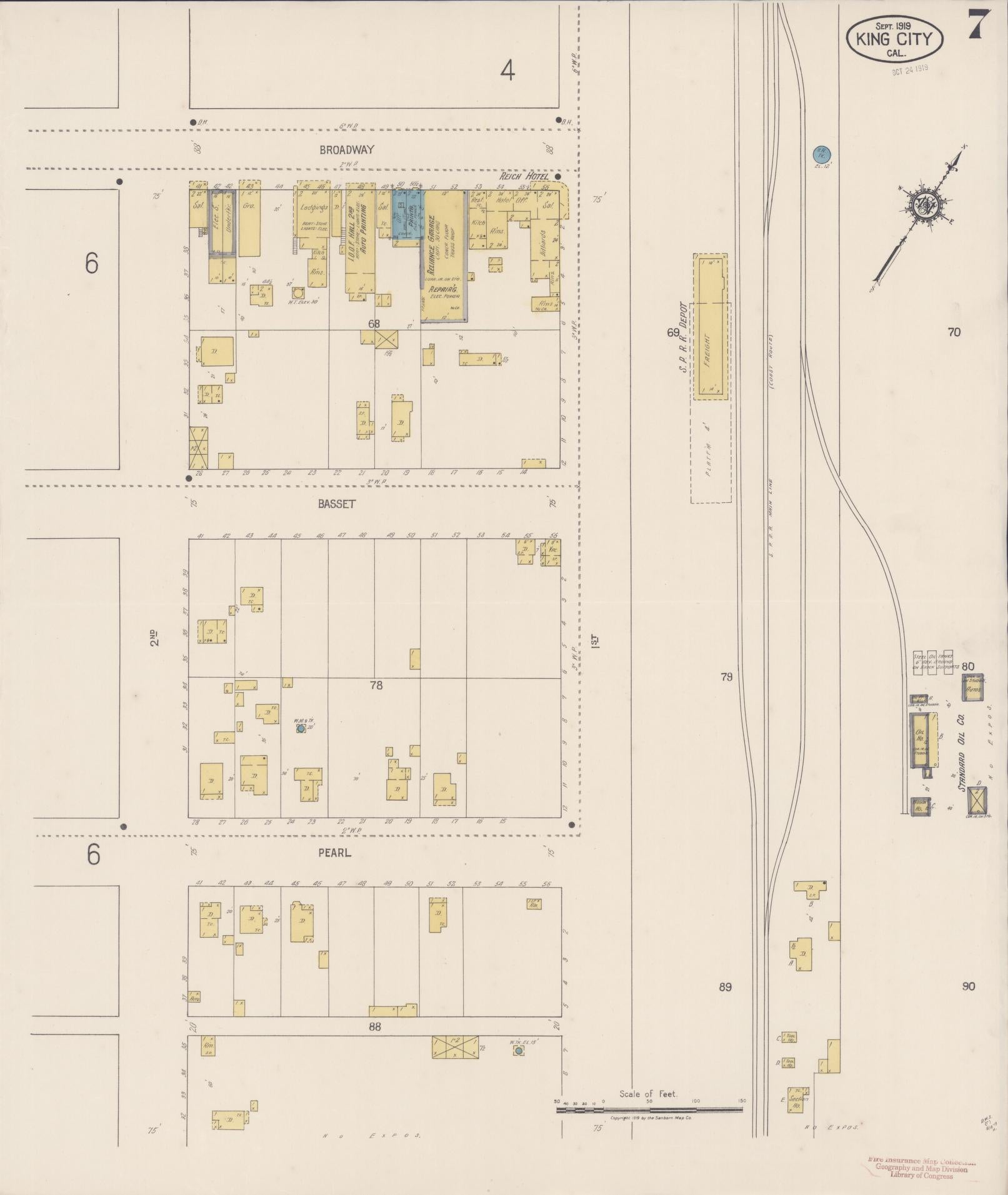 Sanborn Fire Insurance Map from King City, Monterey County, California (1919), Sheet #0007 - Historic Sanborn Fire Insurance Map Print, vintage old map wall art, antique decor, genealogy gift, California California map