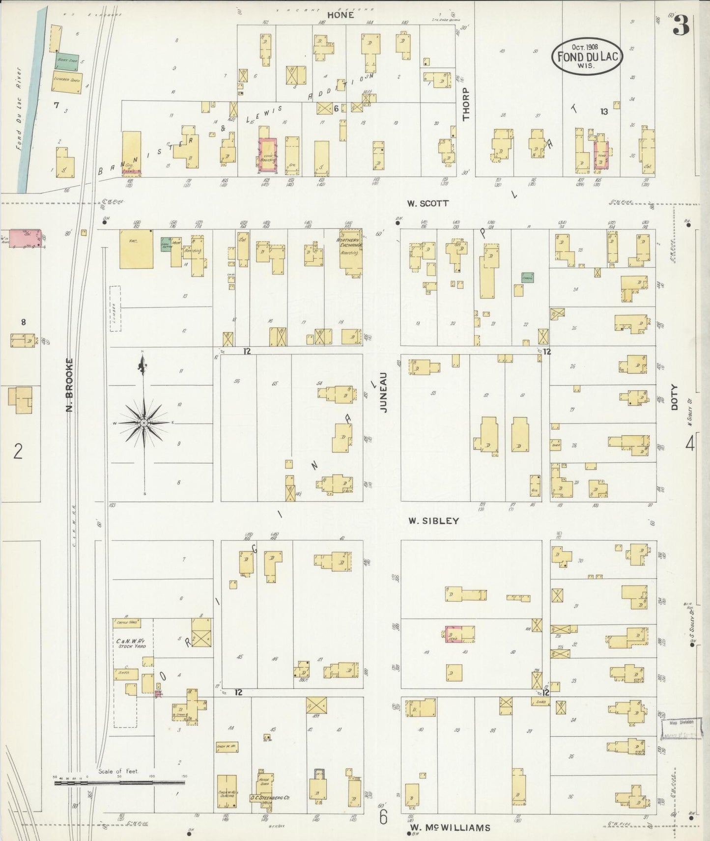 Sanborn Fire Insurance Map from Fond du Lac, Fond du Lac County, Wisconsin (1908), Sheet #0003 - Complete Map Set gallery image, historic Sanborn map, vintage wall art, Wisconsin Wisconsin