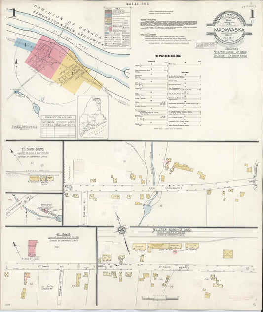 Sanborn Fire Insurance Map from Madawaska, Aroostook County, Maine (1947), Sheet #0001 - Historic Sanborn Fire Insurance Map Print, vintage old map wall art, antique decor, genealogy gift, Maine Maine map
