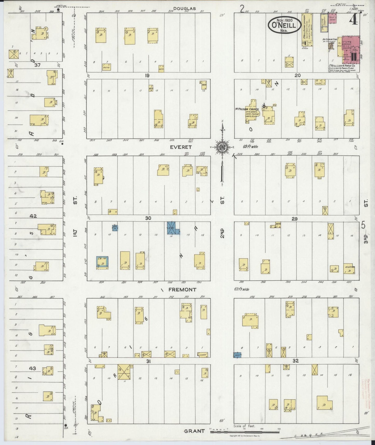 Sanborn Fire Insurance Map from O'Neill, Holt County, Nebraska (1920), Sheet #0004 - Historic Sanborn Fire Insurance Map Print, vintage old map wall art, antique decor, genealogy gift, Nebraska Nebraska map