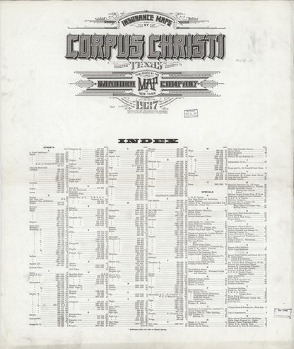 Sanborn Fire Insurance Map from Corpus Christi, Nueces County, Texas (1927), Sheet #0001 - Historic Sanborn Fire Insurance Map Print, vintage old map wall art, antique decor, genealogy gift, Texas Texas map