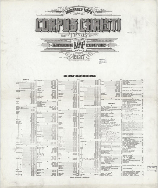 Sanborn Fire Insurance Map from Corpus Christi, Nueces County, Texas (1927), Sheet #0001 - Historic Sanborn Fire Insurance Map Print, vintage old map wall art, antique decor, genealogy gift, Texas Texas map