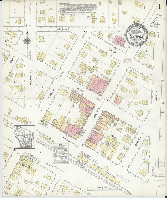 Sanborn Fire Insurance Map from Sharon, Walworth County, Wisconsin (1914), Sheet #0001 - Complete Map Set gallery image, historic Sanborn map, vintage wall art, Wisconsin Wisconsin