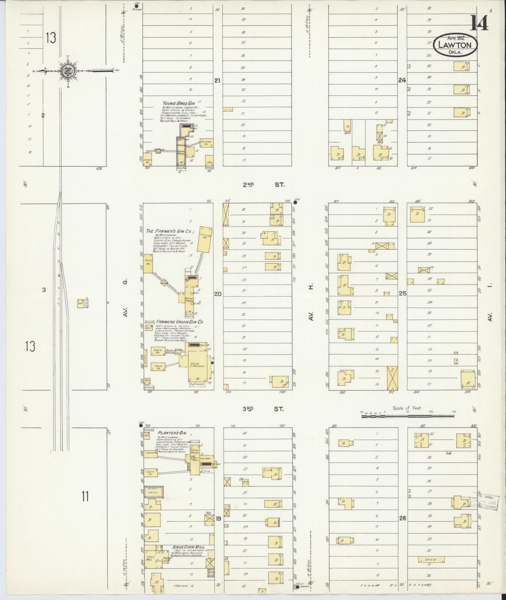 Sanborn Fire Insurance Map from Lawton, Comanche County, Oklahoma (1912), Sheet #0014 - Complete Map Set gallery image, historic Sanborn map, vintage wall art, Oklahoma Oklahoma