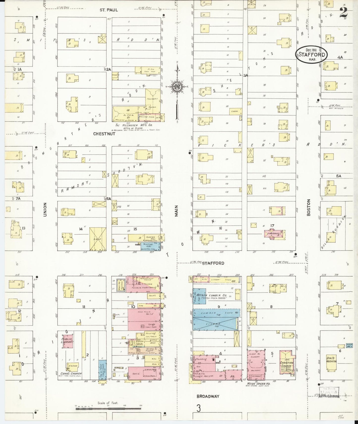 Sanborn Fire Insurance Map from Stafford, Stafford County, Kansas (1911), Sheet #0002 - Historic Sanborn Fire Insurance Map Print, vintage old map wall art, antique decor, genealogy gift, Kansas Kansas map