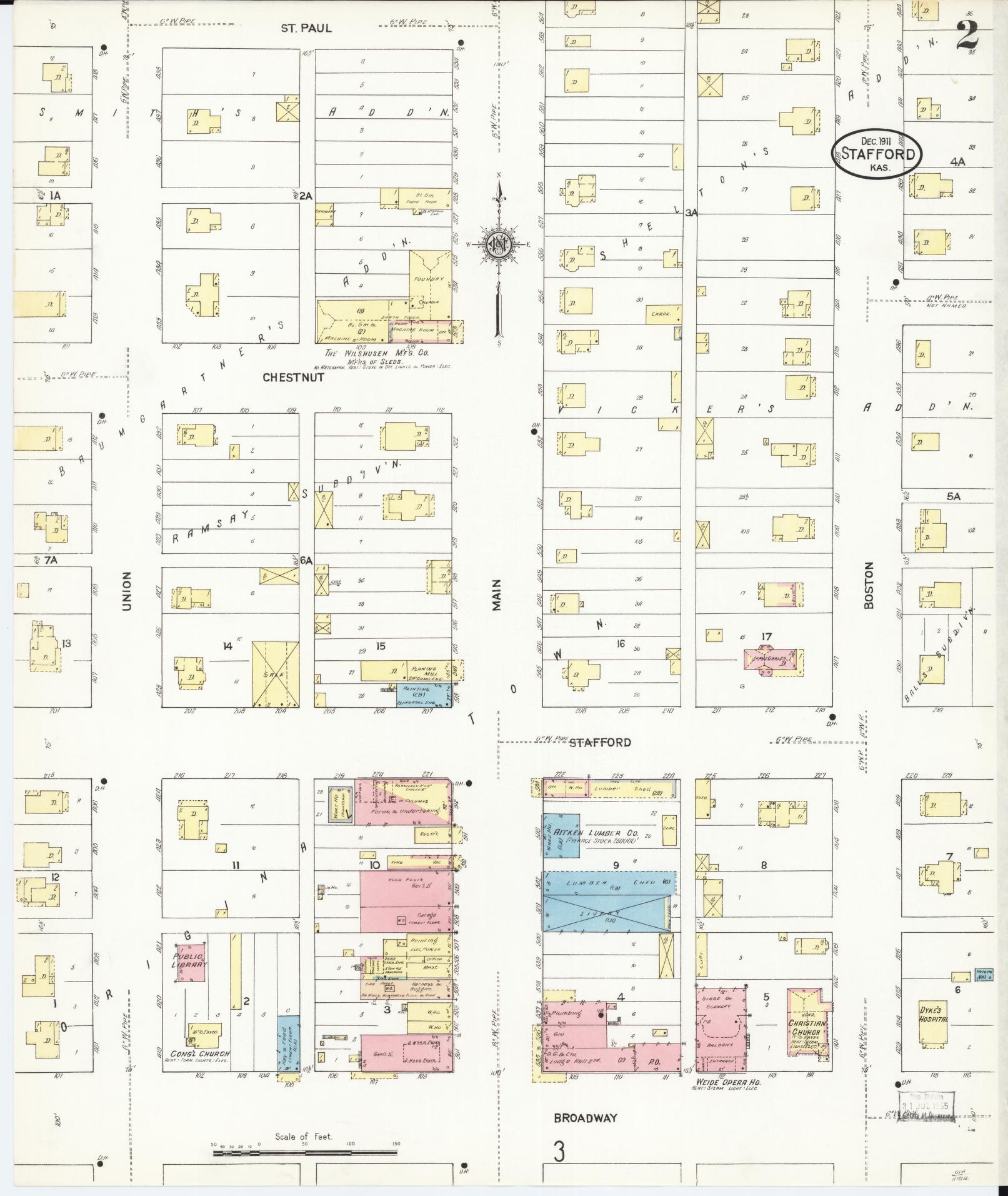 Sanborn Fire Insurance Map from Stafford, Stafford County, Kansas (1911), Sheet #0002 - Historic Sanborn Fire Insurance Map Print, vintage old map wall art, antique decor, genealogy gift, Kansas Kansas map
