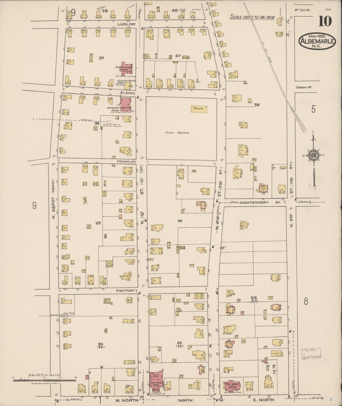 Sanborn Fire Insurance Map from Albemarle, Stanley County, North Carolina (1922), Sheet #0010 - Complete Map Set gallery image, historic Sanborn map, vintage wall art, North Carolina North Carolina
