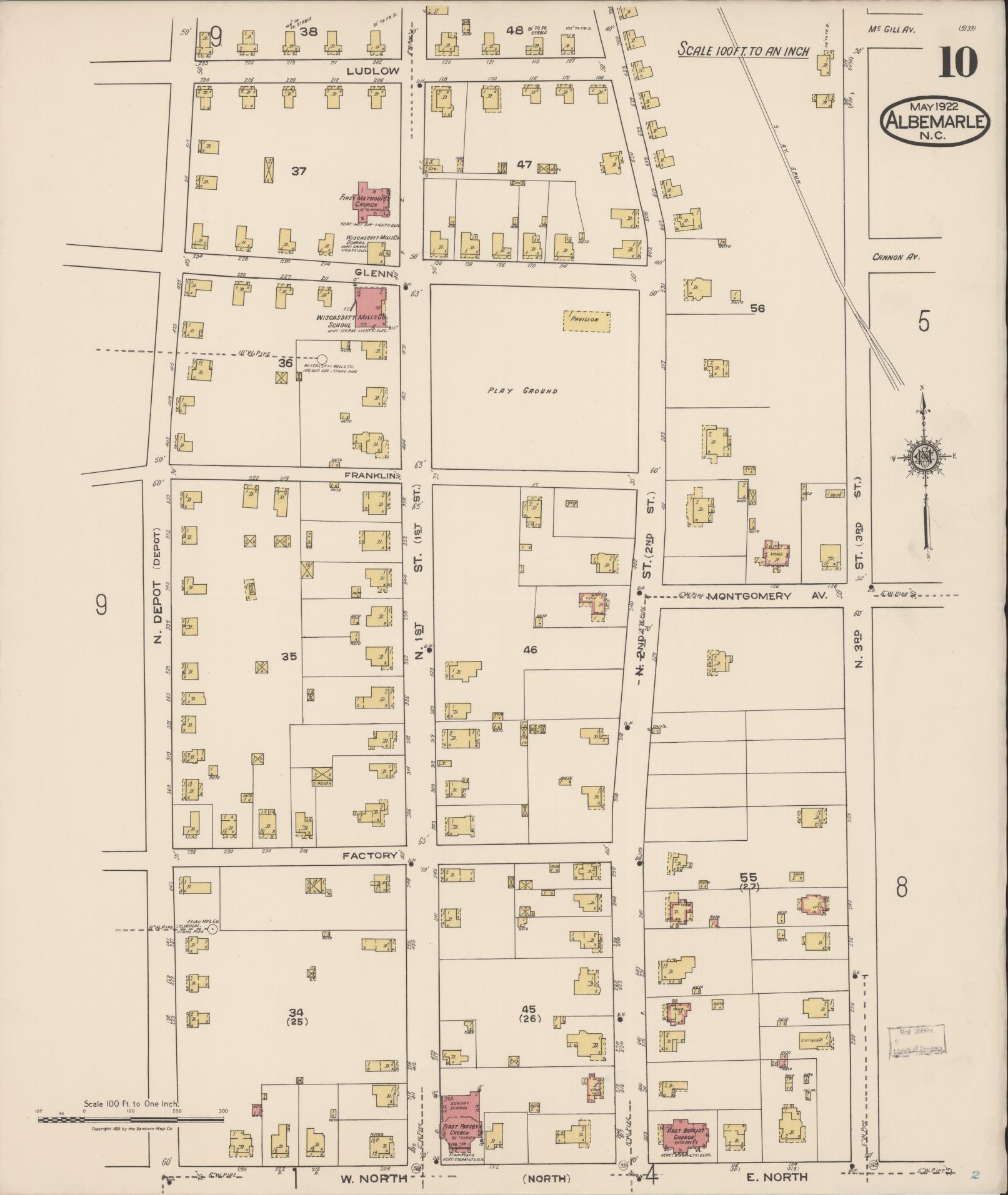 Sanborn Fire Insurance Map from Albemarle, Stanley County, North Carolina (1922), Sheet #0010 - Complete Map Set gallery image, historic Sanborn map, vintage wall art, North Carolina North Carolina