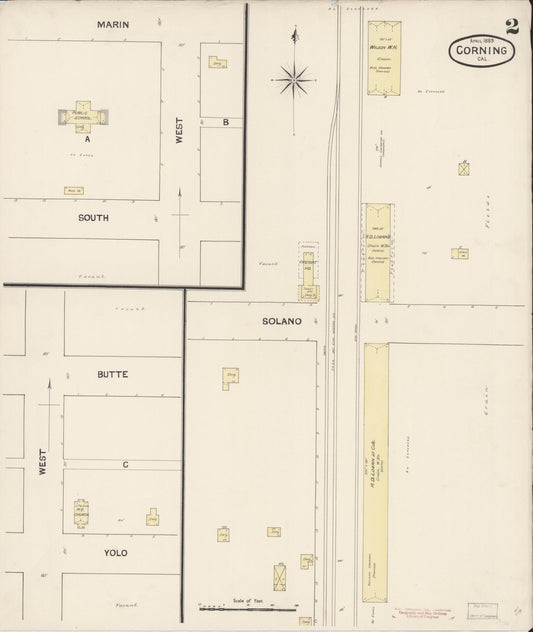 Sanborn Fire Insurance Map from Corning, Tehama County, California (1889), Sheet #0002 - Historic Sanborn Fire Insurance Map Print, vintage old map wall art, antique decor, genealogy gift, California California map