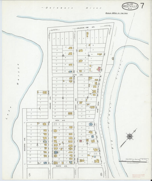 Sanborn Fire Insurance Map from Westville, Gloucester County, New Jersey (1919), Sheet #0007 - Historic Sanborn Fire Insurance Map Print, vintage old map wall art, antique decor, genealogy gift, New Jersey New Jersey map