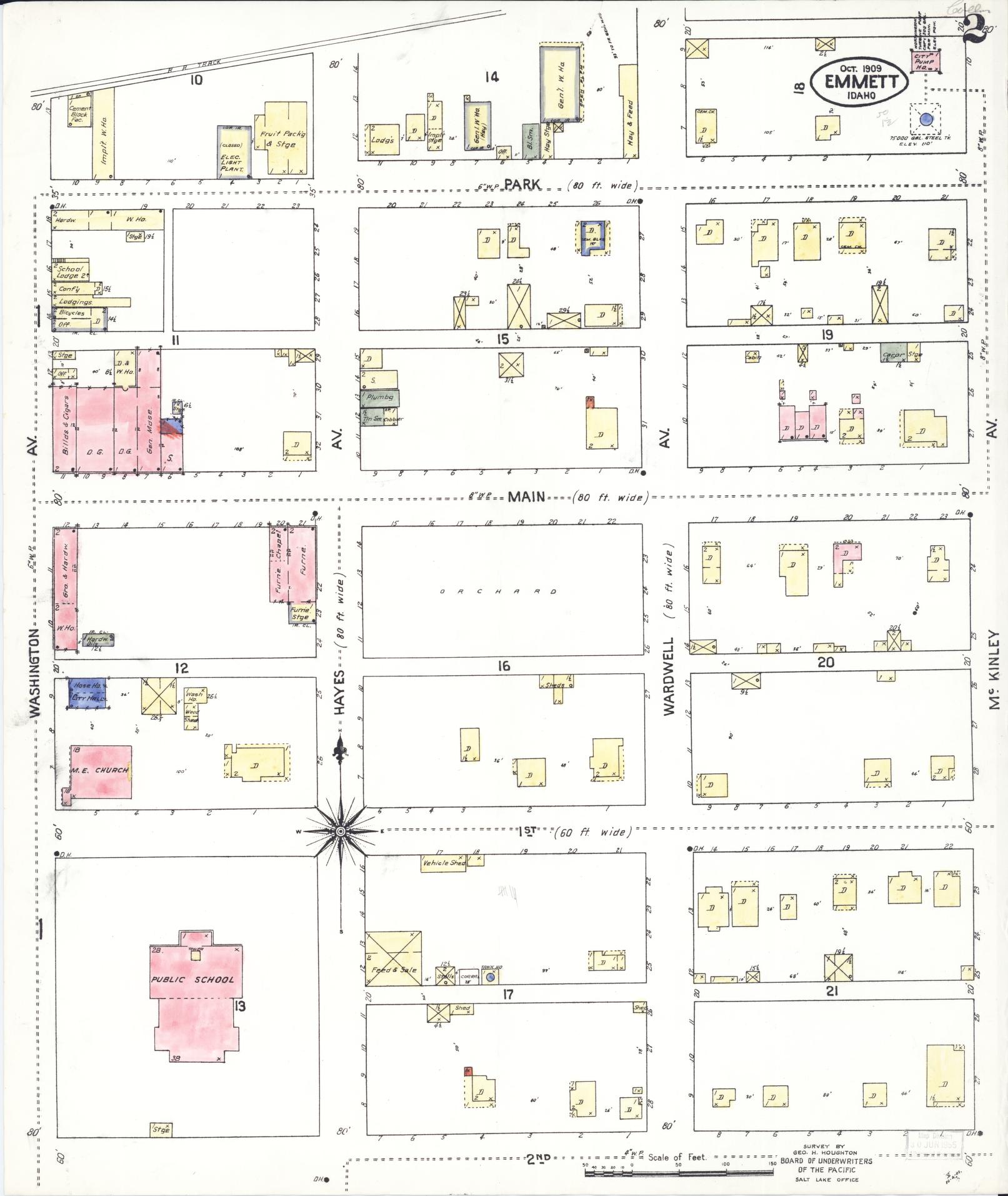 Sanborn Fire Insurance Map from Emmett, Gem County, Idaho (1909), Sheet #0002 - Complete Map Set gallery image, historic Sanborn map, vintage wall art, Idaho Idaho