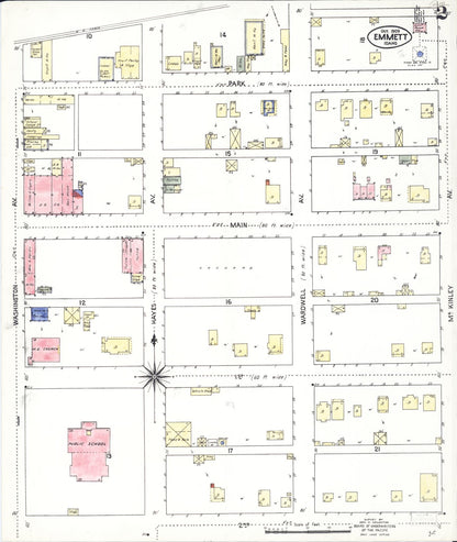 Sanborn Fire Insurance Map from Emmett, Gem County, Idaho (1909), Sheet #0002 - Complete Map Set gallery image, historic Sanborn map, vintage wall art, Idaho Idaho