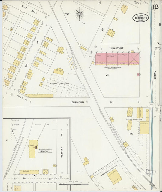 Sanborn Fire Insurance Map from Yazoo City, Yazoo County, Mississippi (1905), Sheet #0012 - Historic Sanborn Fire Insurance Map Print, vintage old map wall art, antique decor, genealogy gift, Mississippi Mississippi map