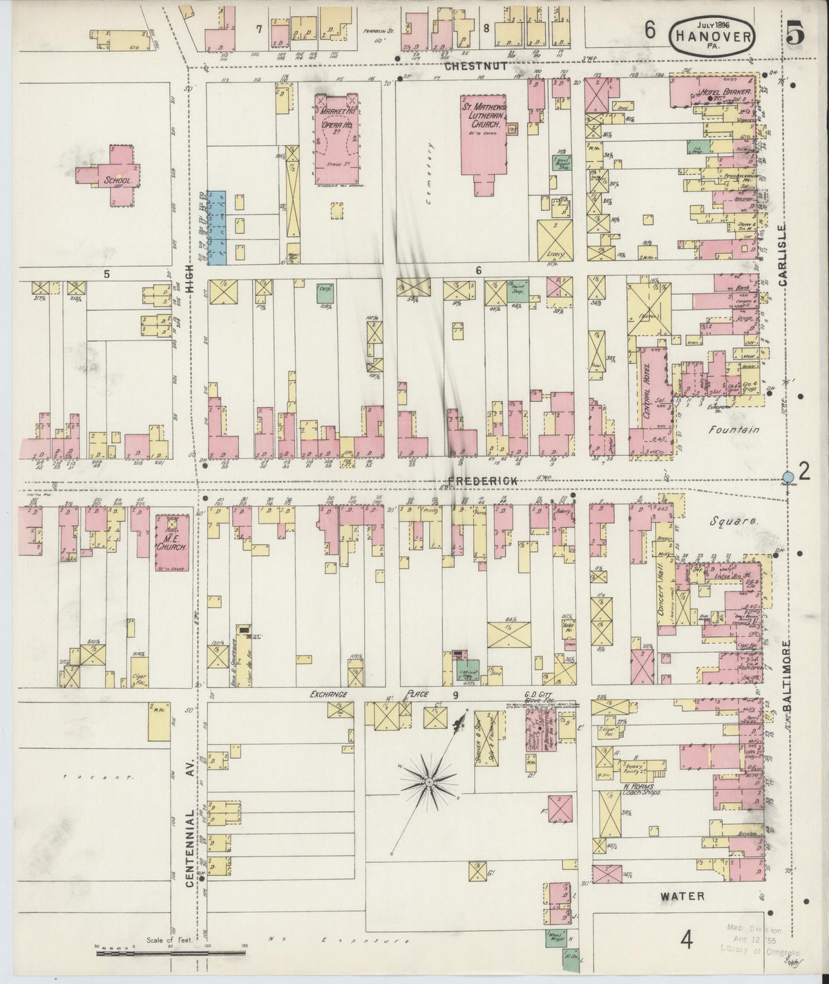 Sanborn Fire Insurance Map from Hanover, York County, Pennsylvania (1896), Sheet #0005 - Historic Sanborn Fire Insurance Map Print, vintage old map wall art, antique decor, genealogy gift, Pennsylvania Pennsylvania map