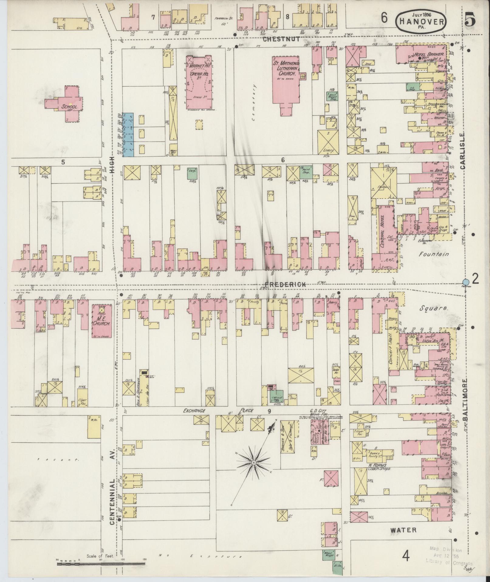 Sanborn Fire Insurance Map from Hanover, York County, Pennsylvania (1896), Sheet #0005 - Historic Sanborn Fire Insurance Map Print, vintage old map wall art, antique decor, genealogy gift, Pennsylvania Pennsylvania map