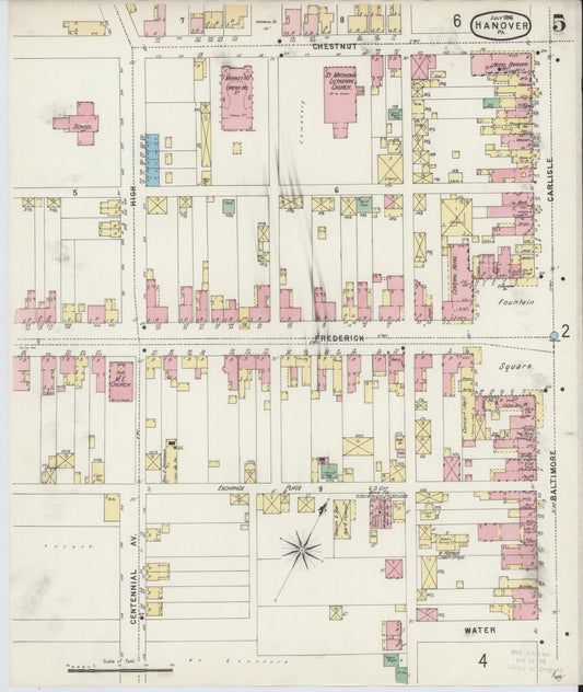 Sanborn Fire Insurance Map from Hanover, York County, Pennsylvania (1896), Sheet #0005 - Historic Sanborn Fire Insurance Map Print, vintage old map wall art, antique decor, genealogy gift, Pennsylvania Pennsylvania map