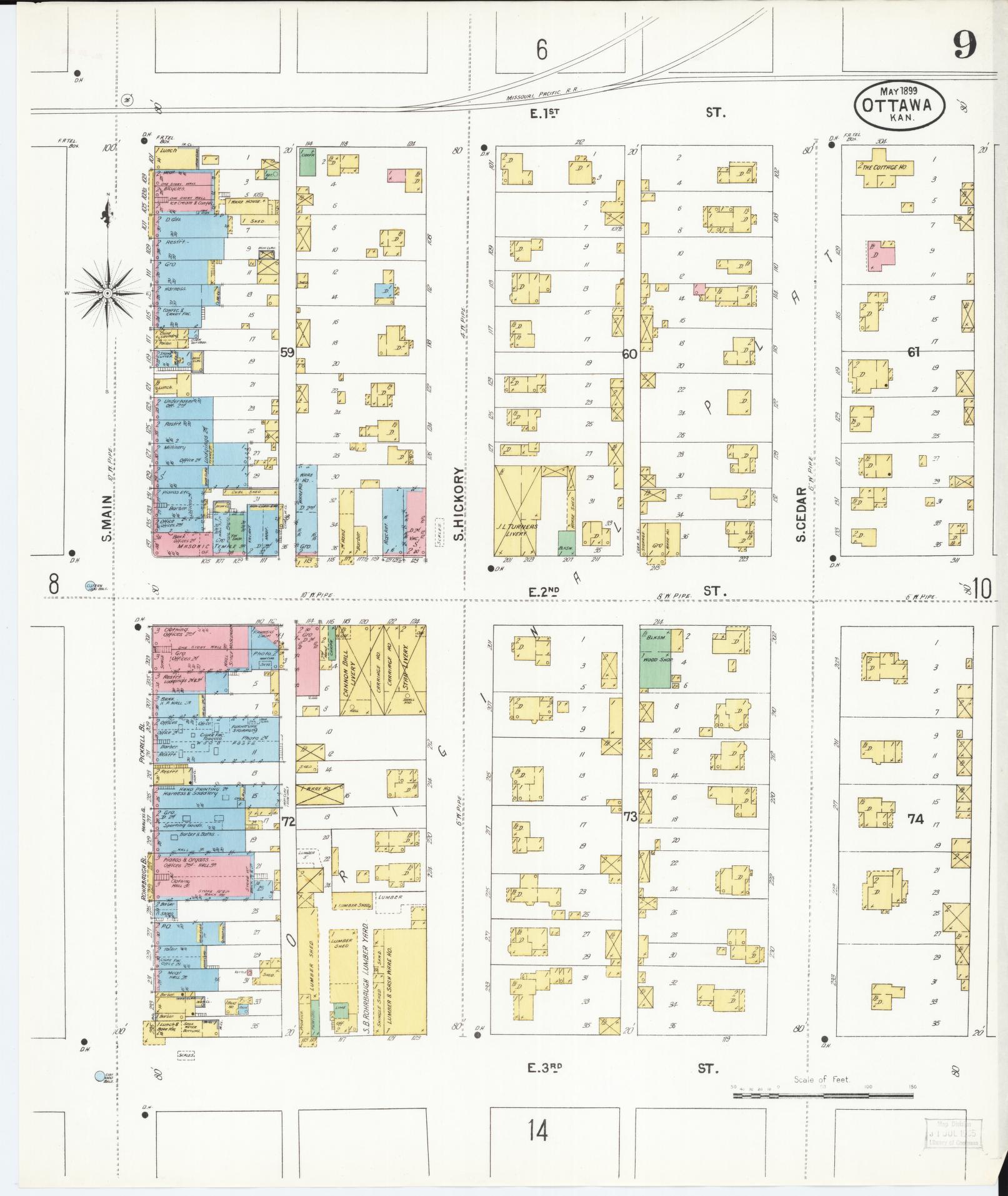 Sanborn Fire Insurance Map from Ottawa, Franklin County, Kansas (1899), Sheet #0009 - Complete Map Set gallery image, historic Sanborn map, vintage wall art, Kansas Kansas