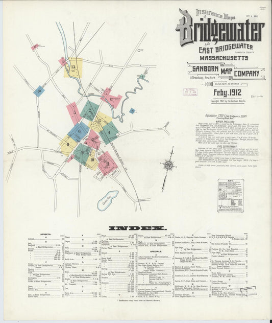 Sanborn Fire Insurance Map from Bridgewater, Plymouth County, Massachusetts (1912), Sheet #0001 - Complete Map Set gallery image, historic Sanborn map, vintage wall art, Massachusetts Massachusetts