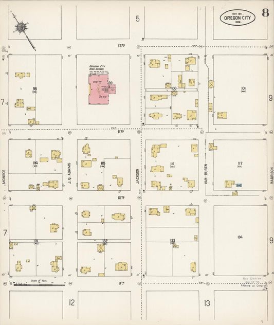 Sanborn Fire Insurance Map from Oregon City, Clackamas County, Oregon (1911), Sheet #0008 - Historic Sanborn Fire Insurance Map Print, vintage old map wall art, antique decor, genealogy gift, Oregon Oregon map